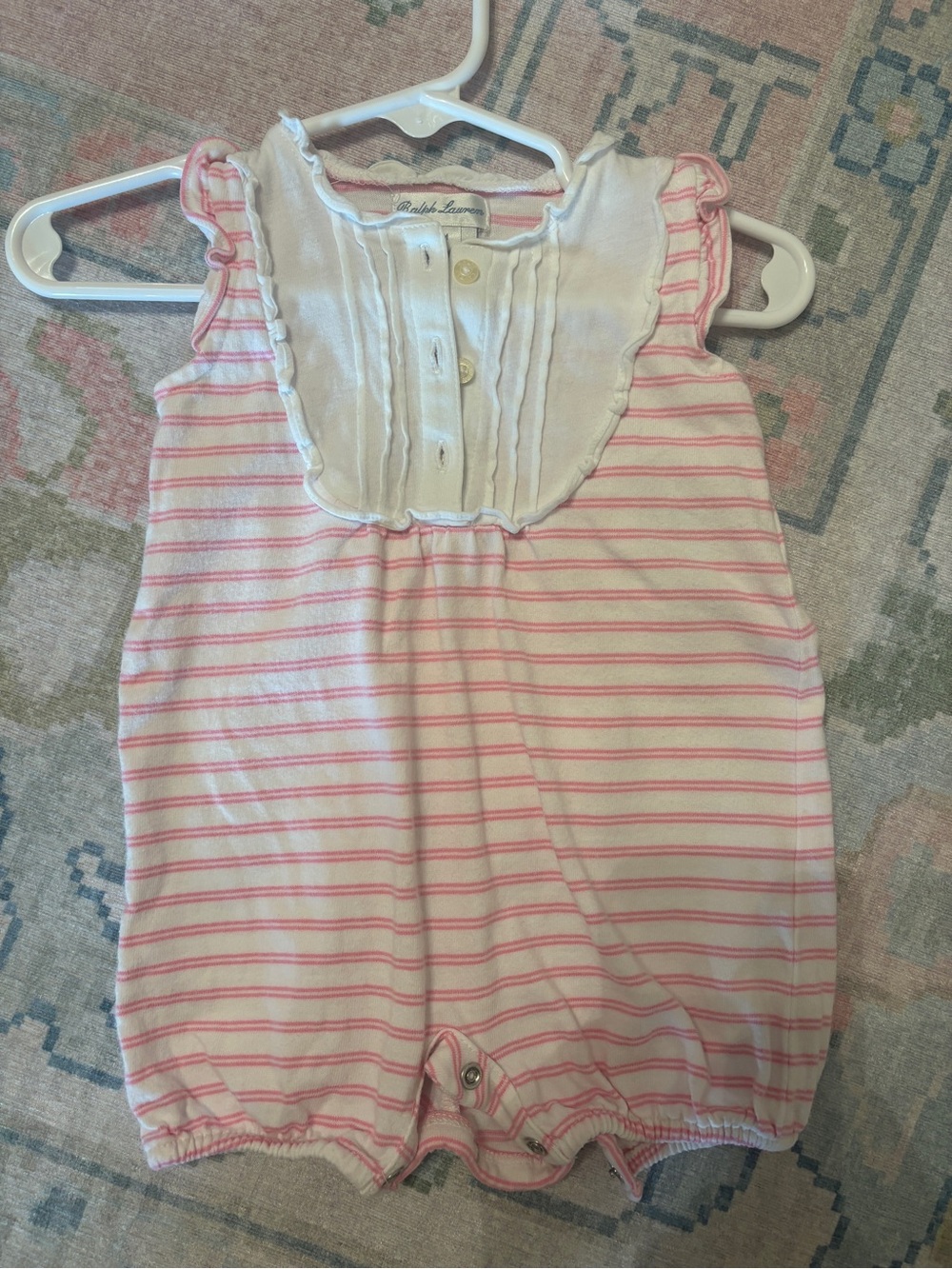 Ralph Lauren White & Pink Striped Sleeveless Baby Romper